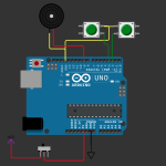 Arduino uno timer circuit with two buttons and a buzzer connected